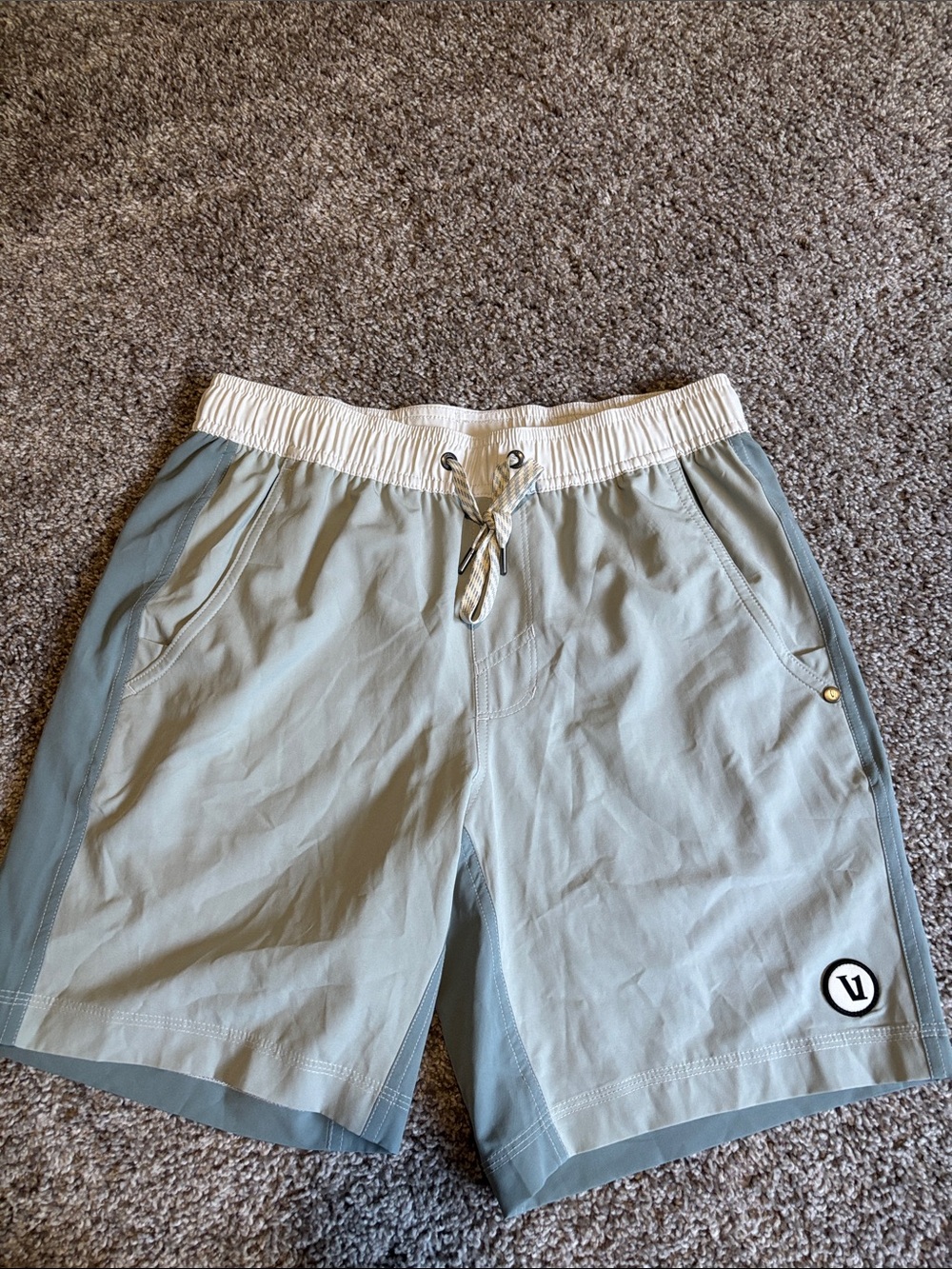 Vuori Men's Light Green/Grey Shorts with Contrast Waistband